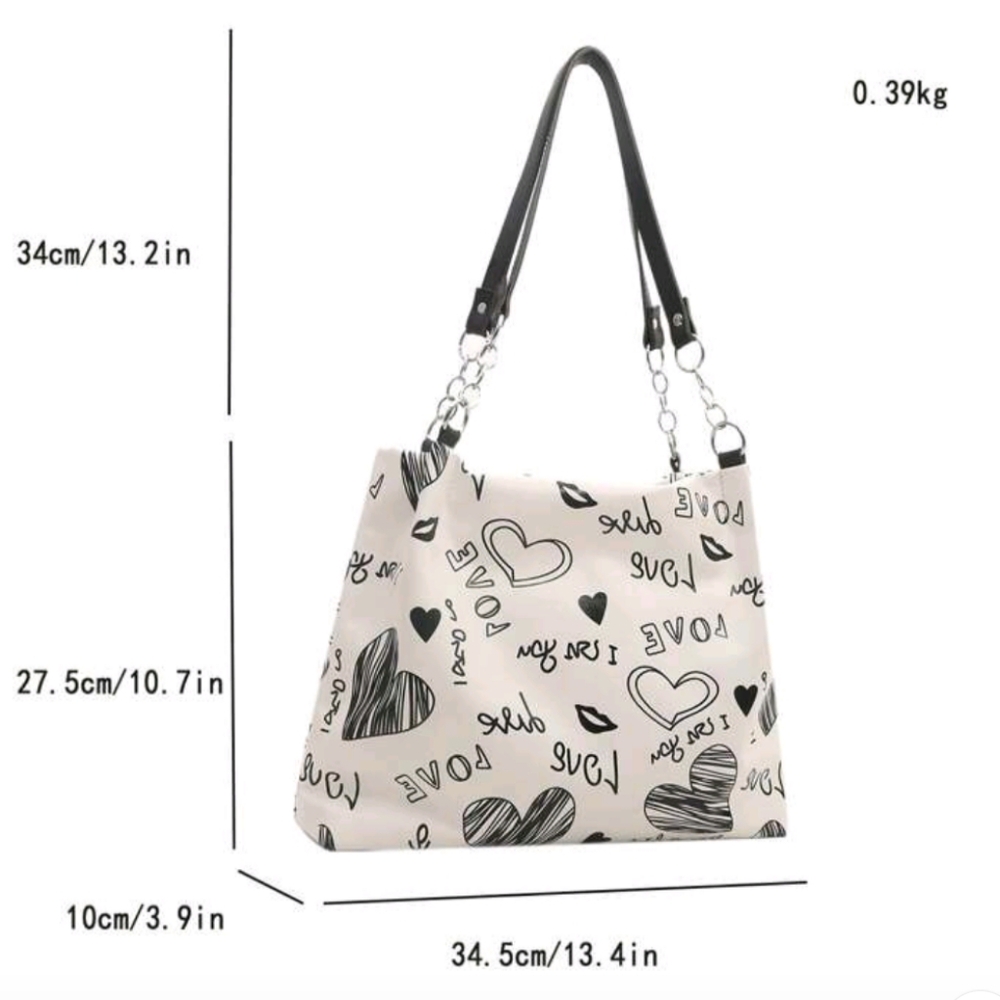 SHEIN Black and White Graphic Shoulder Bag with Leather Trim - Picture 7 of 7